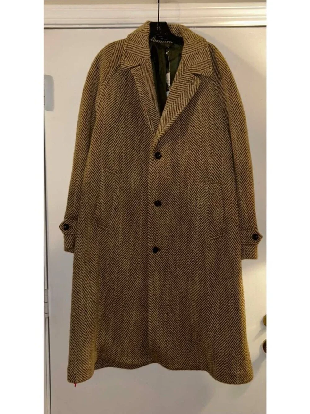 NWT $1498 Todd Synder Notched Collar Herringbone Long Topcoat Light Brown Size X